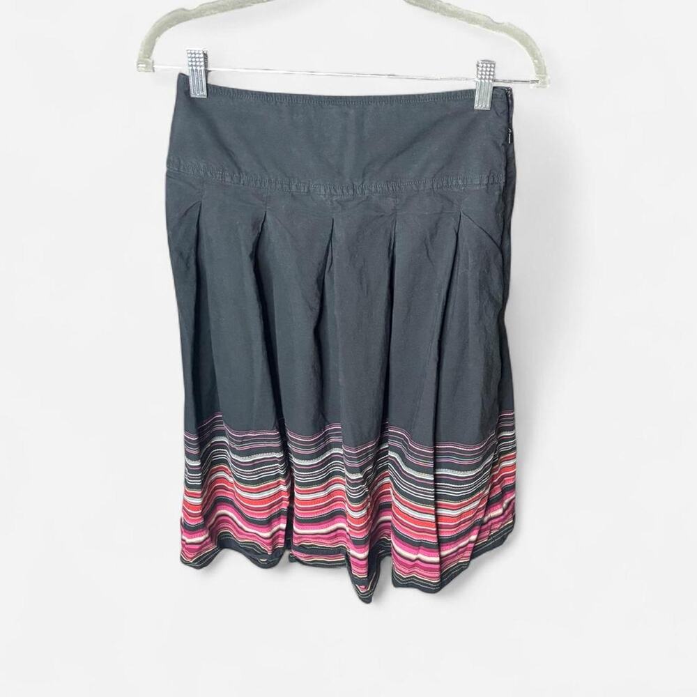 Latina Life Black Pleated Midi Skirt Striped Hem Border Size 2 Cotton Y2K Boho